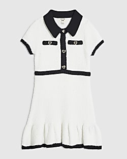 Mini Girls Cream Boucle Knit Dress