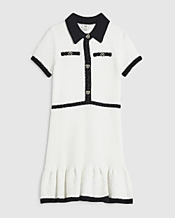 Girls Cream Boucle Knit Dress
