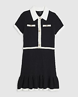 Girls Black Boucle Knit Dress
