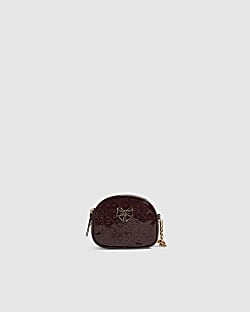 Girls Burgundy Patent Monogram Crossbody Bag