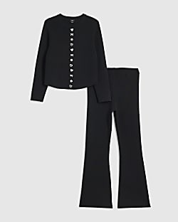 Girls Black Multi Button Top And Leggings Set
