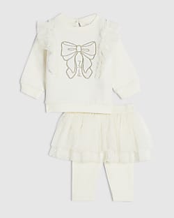 Baby Girls Cream Tulle Bow Top Set