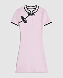 Girls Pink Ribbed Frogging Dress