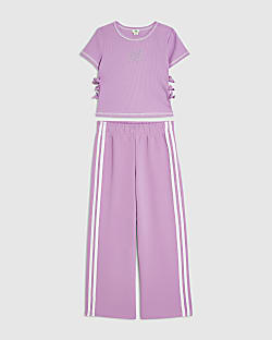 Girls Purple Bow Tie Tracksuit Set