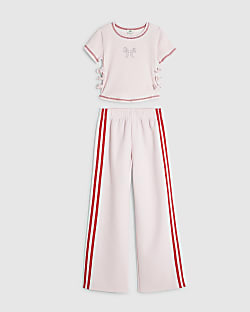Girls Pink Bow T-Shirt And Joggers Set