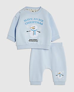 Baby Boys Blue Snowman Sweat Set
