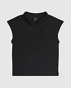 Girls Black Frogging Detail Top