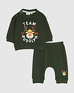 Baby Boys Green Reindeer Sweatshirt Set