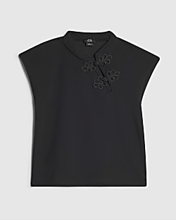 Girls Black Premium Frogging Detail Top