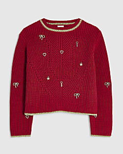 Girls Red Charm Jumper