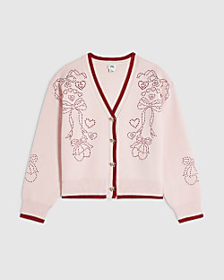 Girls Pink Diamante Bow Cardigan
