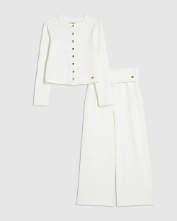 Girls Cream Button Through Top & Trouser Set