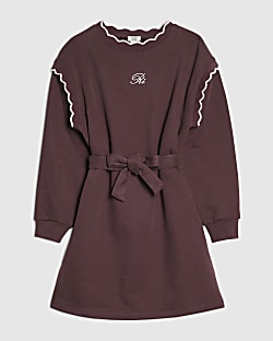 Girls Burgundy Scalloped Edge Jumper Dress