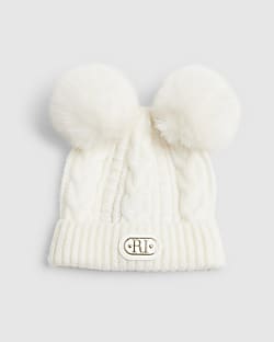 Baby Cream Double Pom Beanie Hat