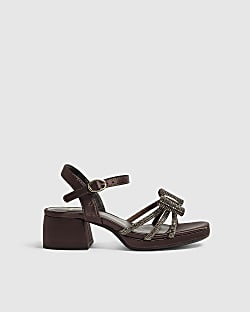 Girls Brown Diamante Sandal Heels