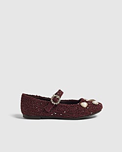 Girls Burgundy Boucle Ballet Flats