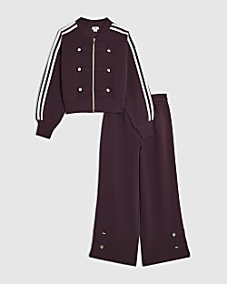 Girls Burgundy Drummer Bomber Tracksuit Set