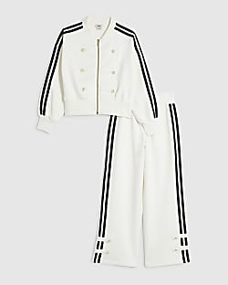 Girls Cream Drummer Bomber Tracksuit Set