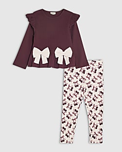 Mini Girls Burgundy Bow Top & Legging Set