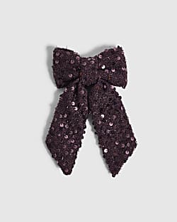 Girls Purple Sequin Bow Hair Clip