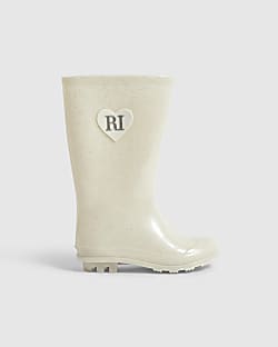 Girls Cream RI Heart Wellies