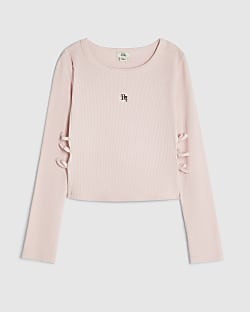 Girls Pink 3D Bow Long Sleeve Top