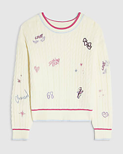 Girls Cream Knit Doodle Jumper