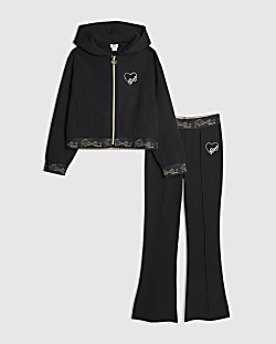 Girls Black Zip RI Heart Hoodie Set