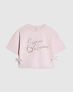 Girls Pink Premium Embellished Amour T-Shirt