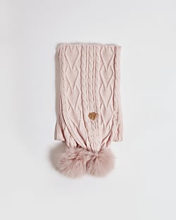Girls Pink Knitted Pom Scarf