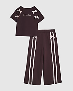 Mini Girls Red Bow Tape Wide Leg Joggers Set