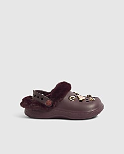 Girls Purple Fur Lined Gem Clogs