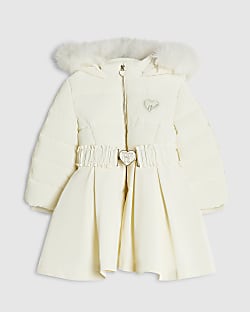 Mini Girls Cream Skirted Padded Coat