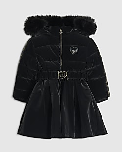 Mini Girls Black Skirted Padded Coat