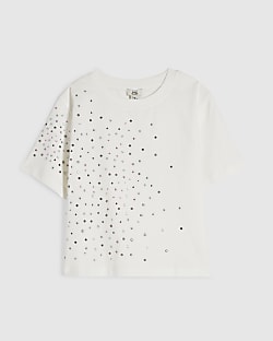 Girls White Diamante Embellished Crop Top