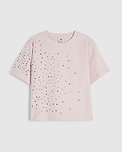 Girls Pink Diamante Embellished Crop Top