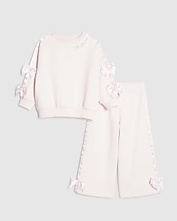 Mini Girls Pink Satin Bow Sweatshirt Set