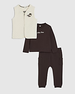 Baby Boys Beige Bear Gilet Set Of 3