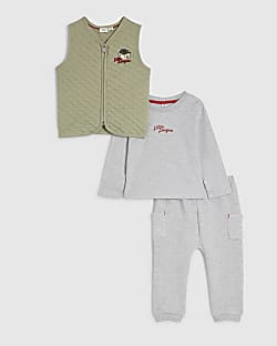 Baby Boys Khaki Bear Gilet Set Of 3