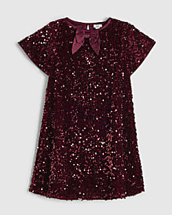 Girls Red Sequin Bow Dress