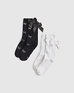 Girls Black Monogram Pack Of 2 Ankle Socks