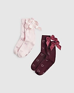 Girls Pink Monogram Pack Of 2 Ankle Socks