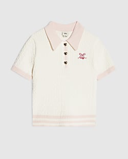 Girls Cream Tipped Polo Shirt