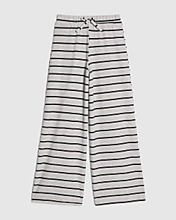 Girls Grey Striped Wide Leg Trousers