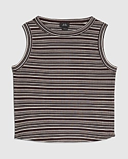 Girls Brown Striped Tank Top