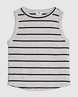 Girls Grey Striped Tank Top