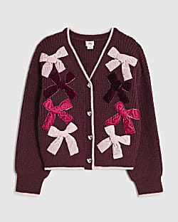 Girls Purple 3D Bow Cardigan