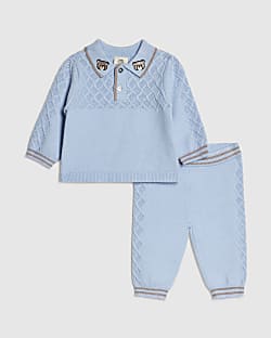 Baby Boys Blue Stitched Bear Sweatshirt Set