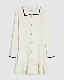 Girls Cream Knit Long Sleeve Martini Dress