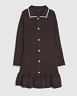 Girls Brown Long Sleeve Martini Dress